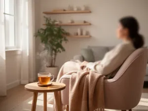 Elegancki zegarek na skórzanym pasku dopasowany do smart casual stylizacji w przytulnym, nowoczesnym wnętrzu.