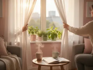 Zbliżenie na zdrowe, długie rzęsy kobiety oraz szczoteczkę z naturalnym olejkiem do domowej pielęgnacji rzęs