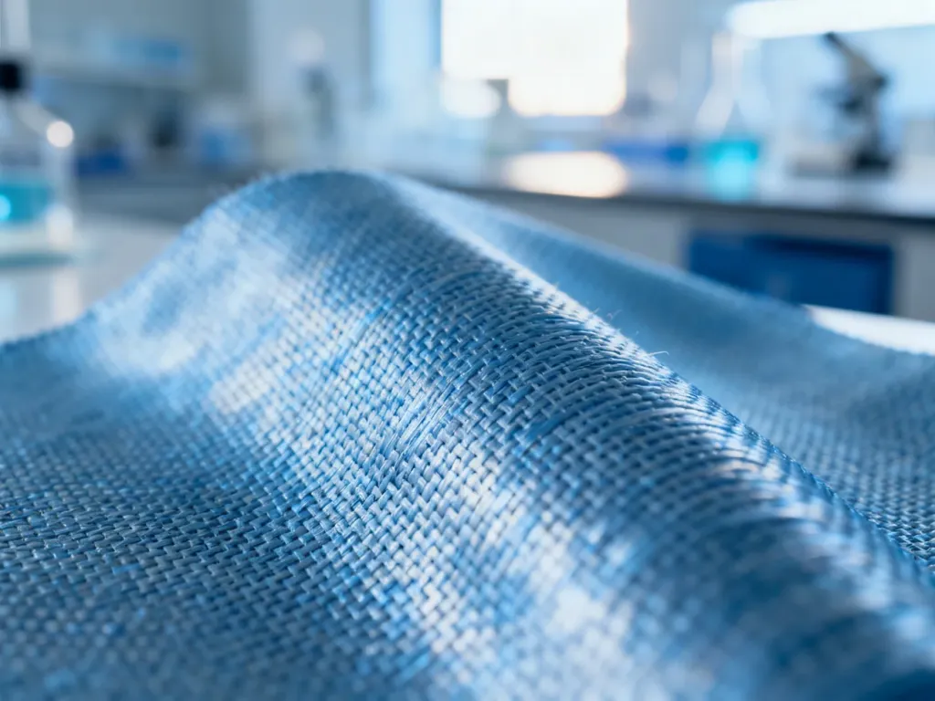 Zbliżenie na strukturę włókien poliamidu o jedwabistym połysku, ukazujące trwałość i zaawansowaną technologię materiału.
